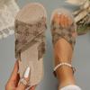 New woven imitation hemp rope cross slippers summer women's versatile flat-bottomed beach cool slippers
