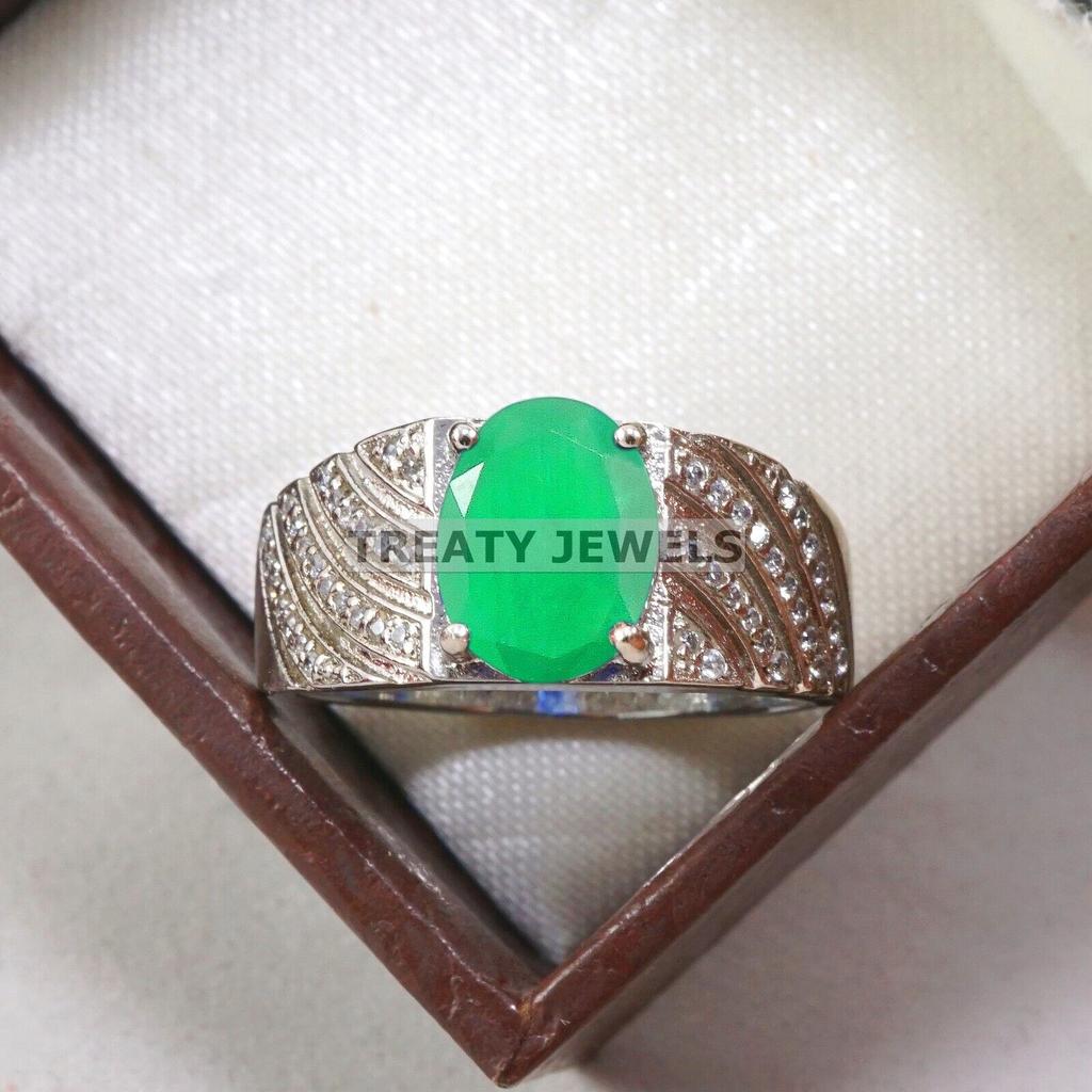 Emerald Oval Cut Gemstone With 925 Sterling Silver Ring For Men's #B40 JL375671298793