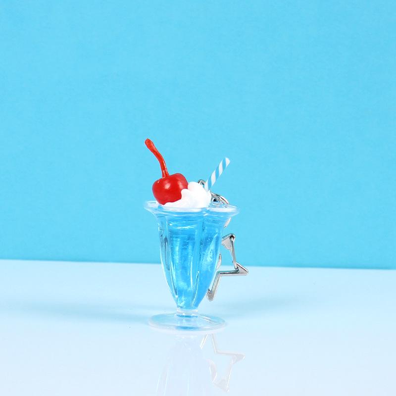 Simulated Ice Cream Cup Keychain with Spoon and Star Charm