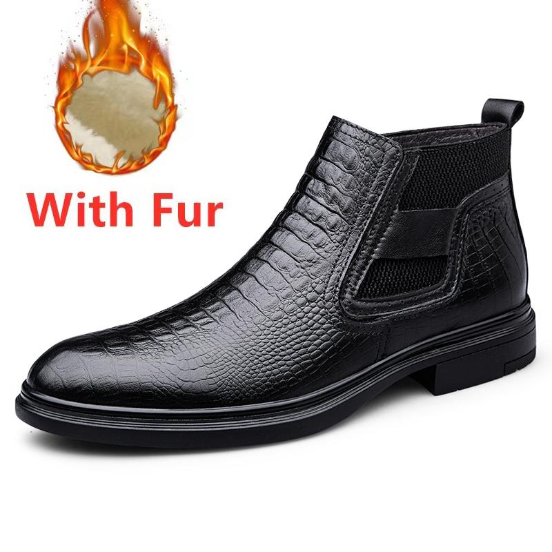 

British Style Autumn Winter Boots Lace Up Design Male High Top Footwear Genuine Leather Short Boots High Quality Chelsea Botas 46