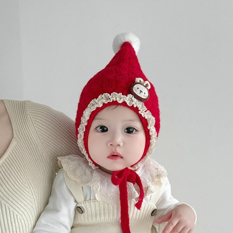 5 Colors Winter Baby Girls Hat Cute Ear Protection Cap for Infant Warm Knitted Beanie Hats Kids Lovely Pixie Cap 6-24M