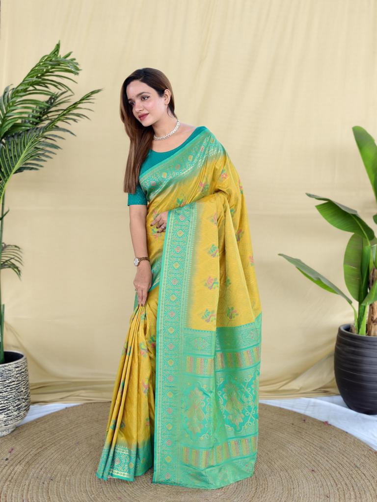 Indian Silk Saree for Women | Rich Woven Border & Contrast Pallu | Festive Ethnic Outfit