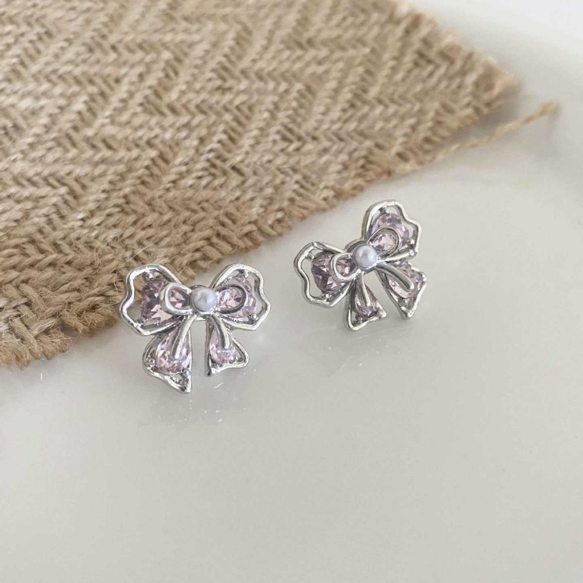 S925 Sterling Silver Pearl Earrings with Pink Bow - Unique, Fashionable, Versatile Studs for Women