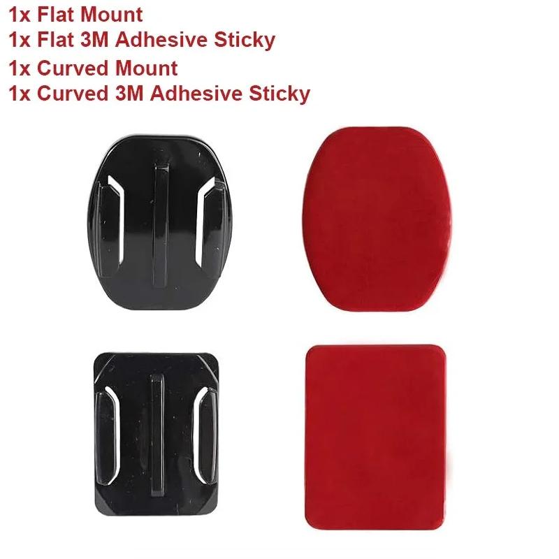 Plakbare Helmbevestiging Vlakke & Gebogen Basis met 3M Waterdichte Tape, Actiecamera Dashboard Plakbevestiging voor GoPro Hero 13 12