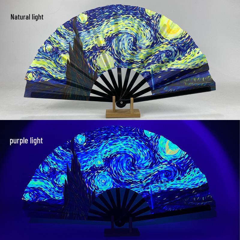 Leuchtender faltbarer Kung-Fu-Party-Fächer mit UV-fluoreszierender Leuchtkraft