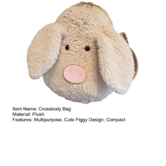 Plush Pig Crossbody Bag Cute Piggy Shoulder Bag Fluffy Animal Sling Bag with Strap Soft Phone Bag Crossbody Purse for Travel Shopping