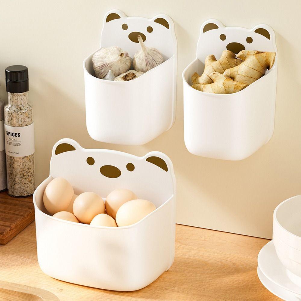 Self Adhesive Wall Mounted Storage Box Cartoon Bear Pen Holder Cute Storage Shelf  Kitchen Bathroom