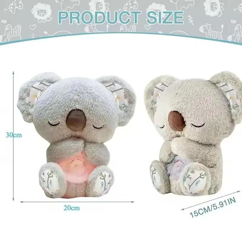 Plyšový koala na mazlení, pomůcka ke spánku s jemným nočním světlem, uklidňující hudbou a simulovaným dýcháním, utěšující hračky na spaní