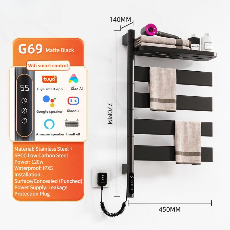 Wall Mounted Rotating Electric Heating Towel Bar Home Bathroom Intelligent Constant Temperature Drying Towel Rack