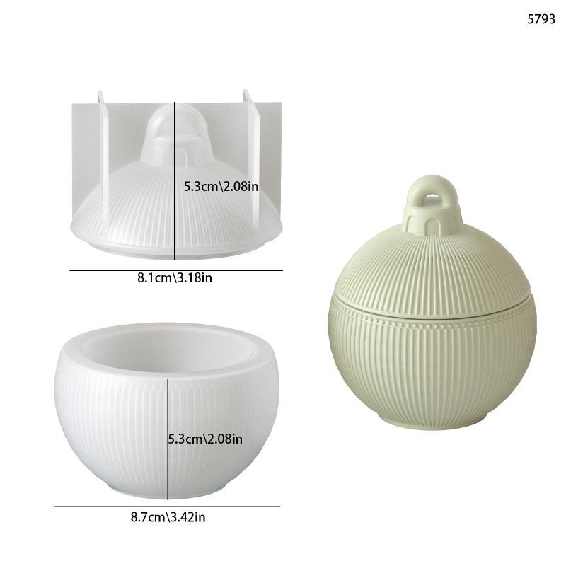 Round Candle Jar Silicone Mold Diy Christmas Ball Relief Storage Box Molds For Concrete Plaster Resin Crafts Home Xmas Decor