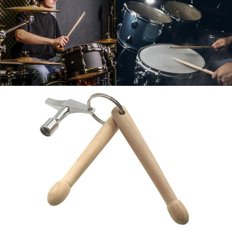 Musical Instrument Keychains Bundle Wooden Drumsticks and Hardware Lock Creative Gifts Ornaments