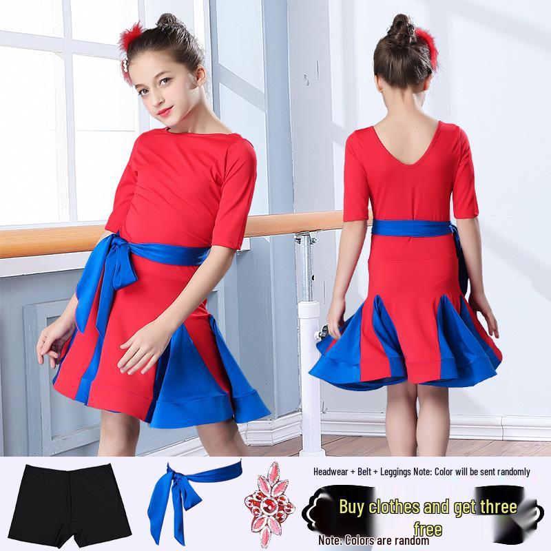Girls' Short-Sleeve Latin Dance Skirt – Spring/Summer Competition and Practice Costume