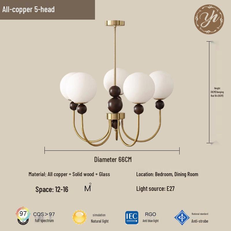 Mid-Century Magic Bean Solid Wood Chandelier: French Retro Light for Living Room or Bedroom.