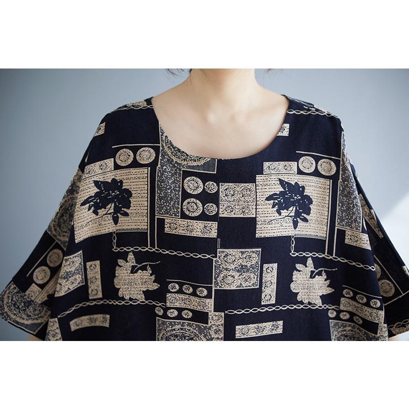 DIMANAF 2025 New Plus Size Summer Dress Women Vintage Printing Loose Casual Dress Long Soft Linen Dress Maxi