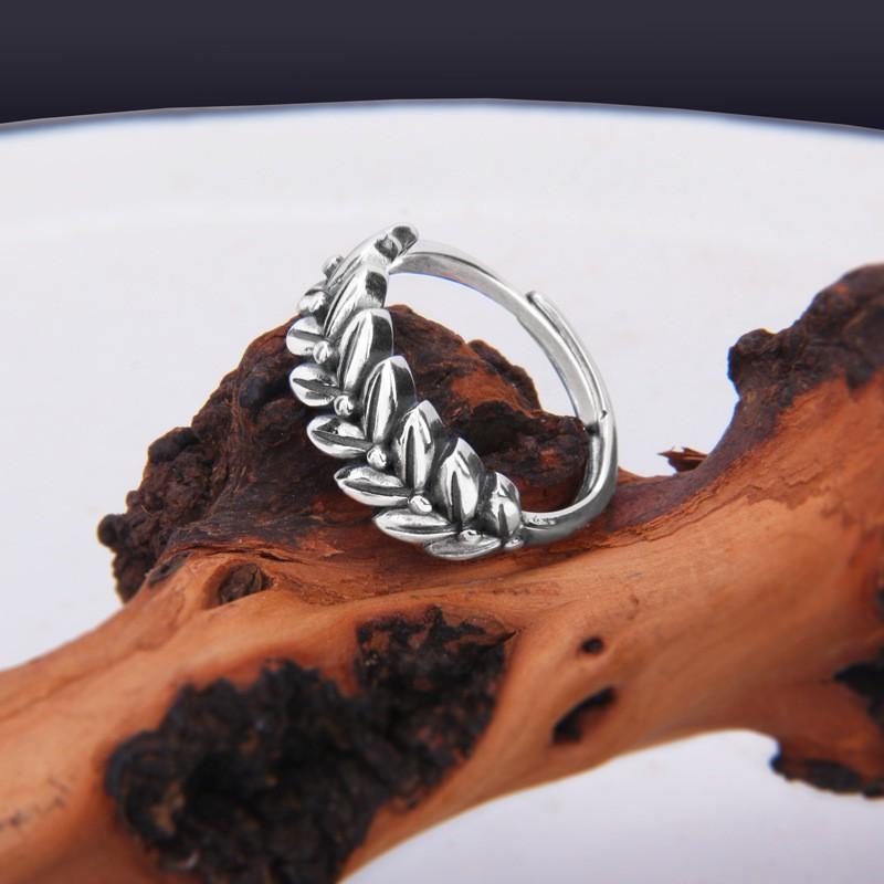 Adjustable Sterling Wheat Ring Women Men Vintage Floral Band Stackable Finger