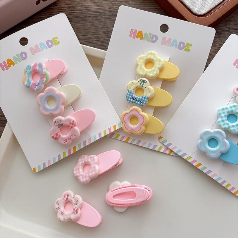 3Pcs/Set Korean Hair Clips Non Slip Girls Floral Barrettes for Baby Side Bangs Toddler Headwear Hair Accessories
