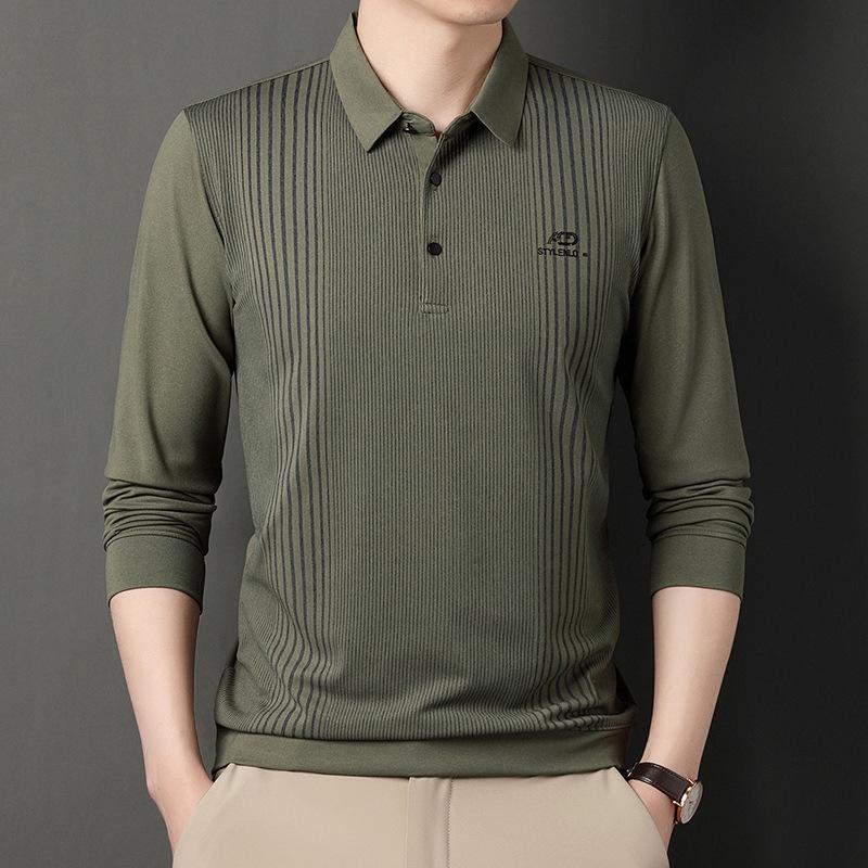 Мужская рубашка-поло с длинными рукавами среднего и пожилого возраста — фото 12