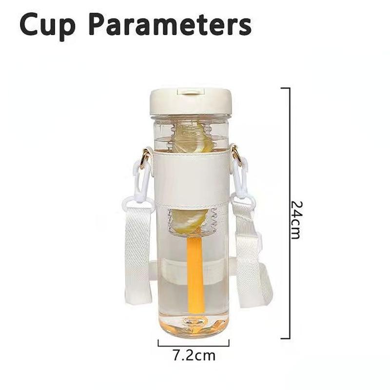 800ml Large Capacity Water Bottles with Strap Dry Wet Separation Fruit Lemon Filter Plastic Drinking Bottle with Straw Outdoor Sports Water Cup