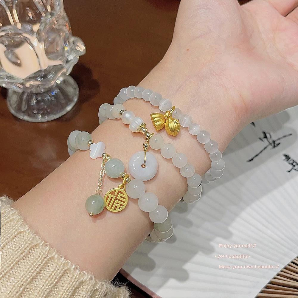 Sweet Fashion Creative Natural Stone Crystal Pearl Bracelet Light Luxury Niche National Wind Couple Bracelet Jewelry Women