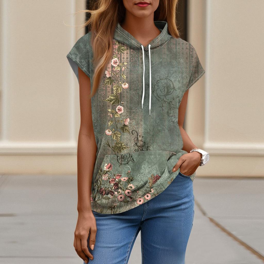 Women's Summer Hooded Sleeveless Tee Shirts  Hoodie Tunic Tops  Casual Loose Tunic Sweatshirts