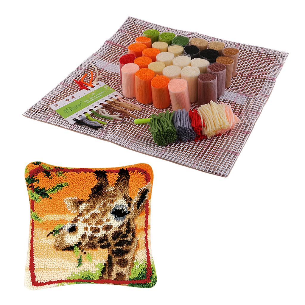 

Acrylic Latch Hook Kit Craft Set Pillow Case Embroidered Rug Canvas Tool for Handicraft Beginners жирафовый
