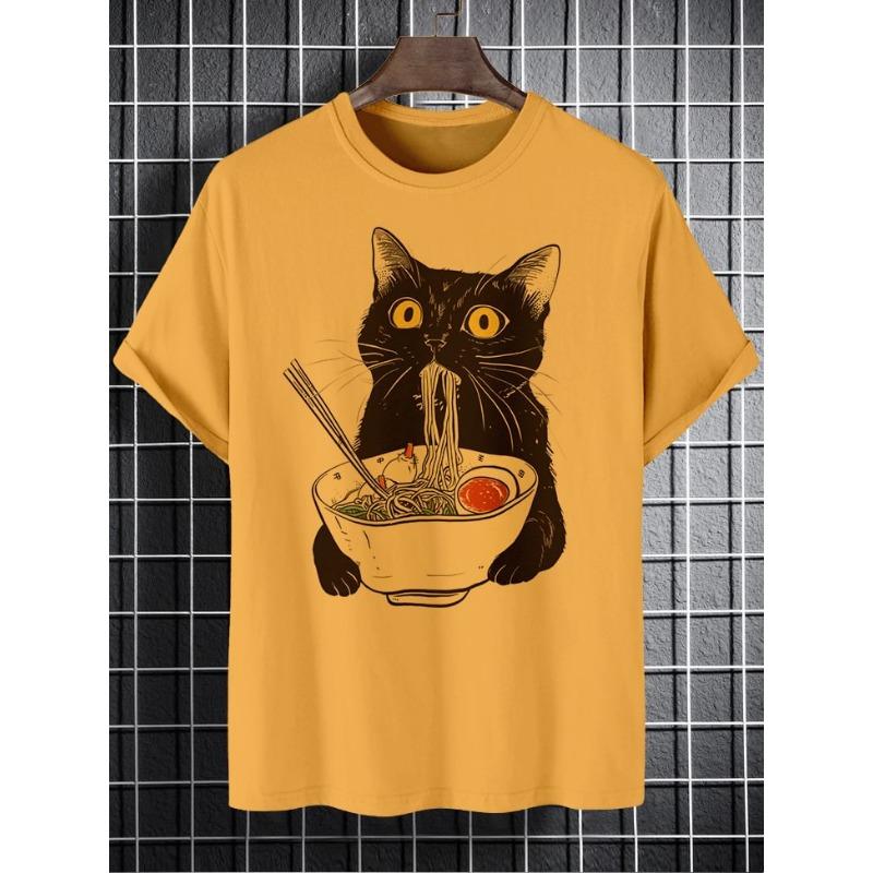 

Cartoon Men s T-shirts Cat Eating Pizza Art 3D Printed t shirts Men Women Short Sleeve O-Neck Tee Casual Street Y2k Top Clothing 6XL
