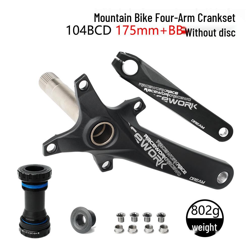 RACEWORK Hollow Mountain Bike Crankset with Single Chainring (32T/34T/36T/38T)
