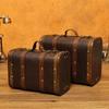Retro Wooden Jewelry Storage Box Vintage Suitcase Design Large Capacity for Wedding Party & Home Accessories In Brown