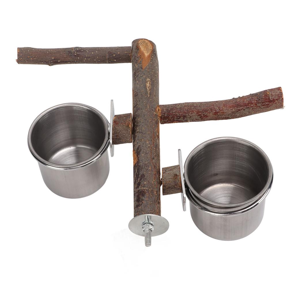 Drewniany stojak z miską ze stali nierdzewnej Zestaw podajnika dla ptaków Stojak na karmę