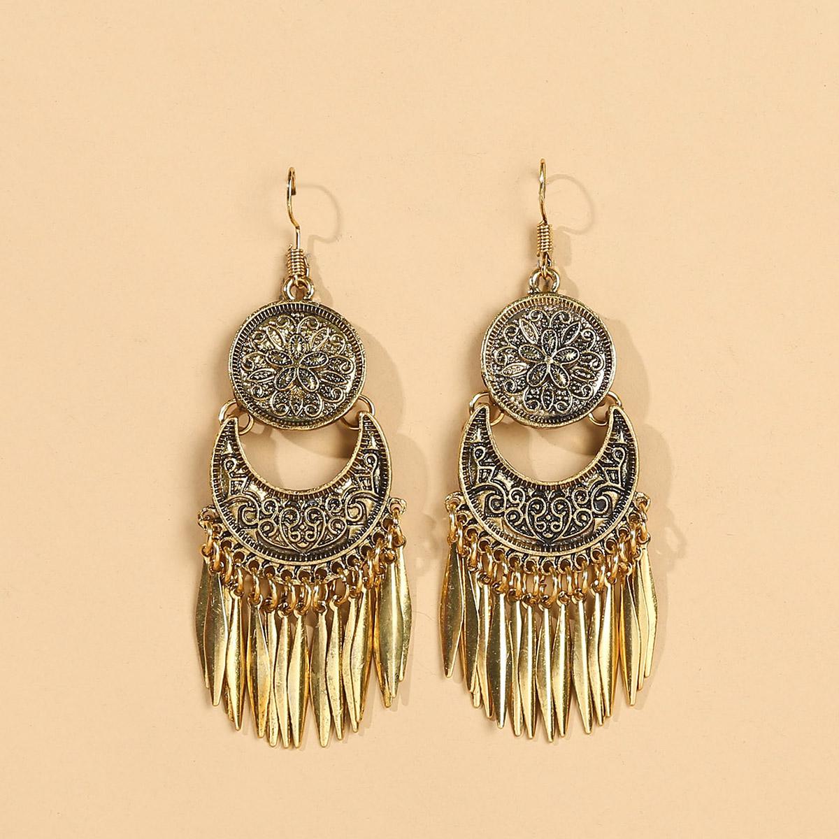 

2 шт. винтажные женские серьги с металлическими кисточками в этническом стиле для летнего отпуска, персонализированные аксессуары
