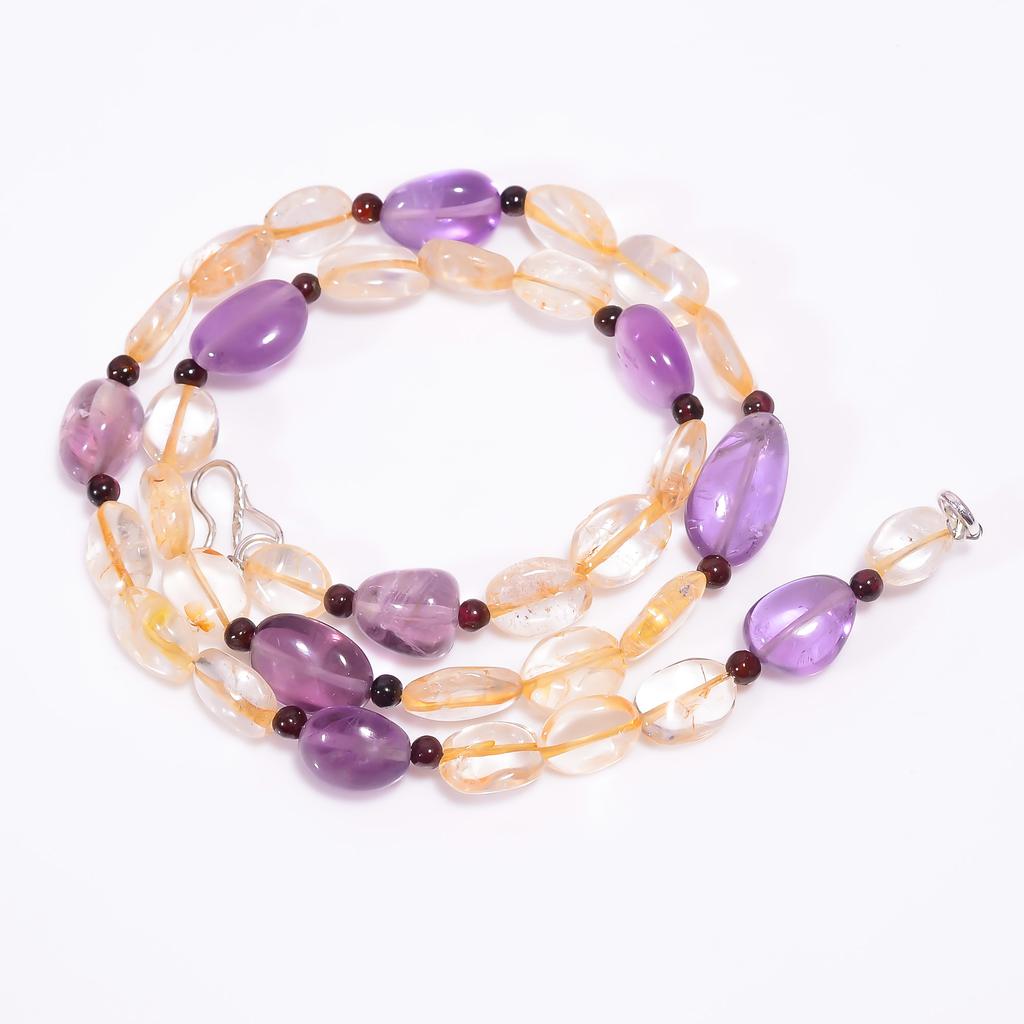 Natural Amethyst Citrine Garnet Gemstone Beads Necklace 3-17 mm 18" UB-8021 UB-8021