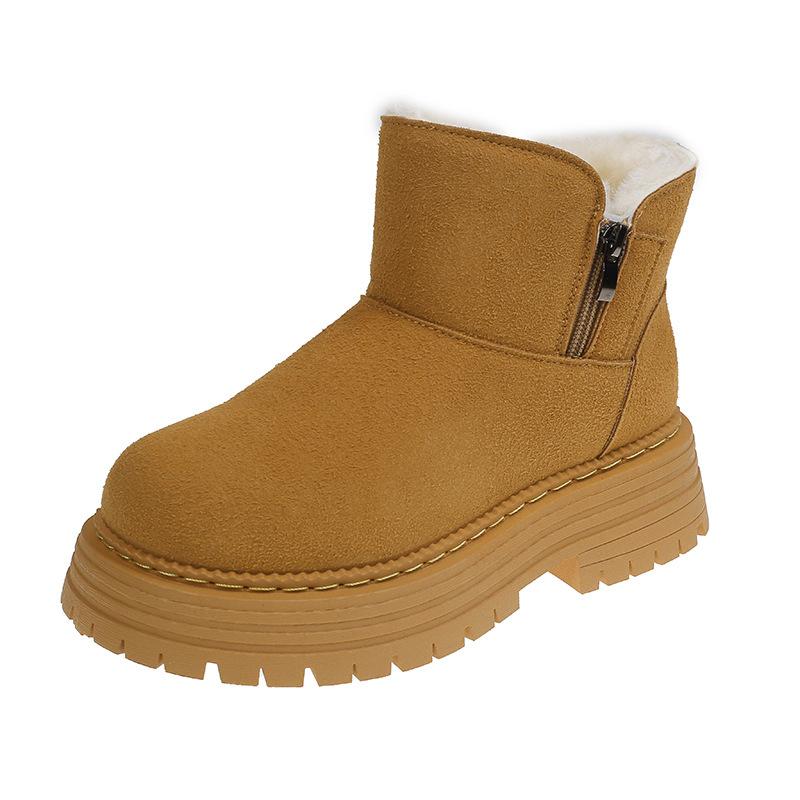 Winter Warm Snow Boots for Women Non-Slip Chunky Platform Ankle Booties Shoes Women's Faux Fur Lining Comfortable Faux Suede Short Boots With Zipper