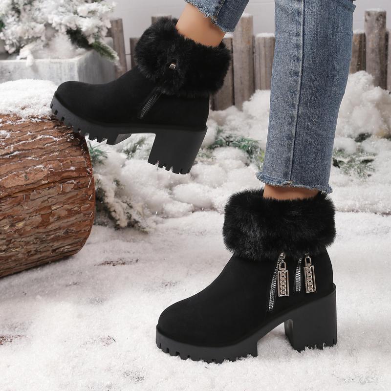 Fashion Fluffy Fur High Heel Ankle Boots with Platform Women 2025 Winter Thick Bottom Furry Snow Boots Warm Short Plush Woman's Shoes