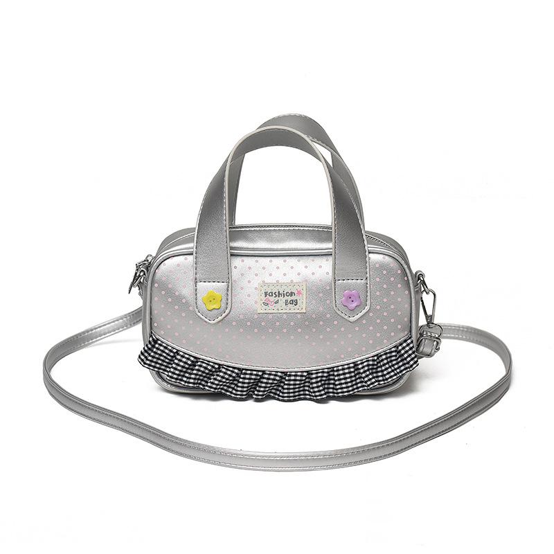 

Stylish Polka Dot Bowling Bag Plaid Ruffle Trim Cute Mini Handbag Casual Sweet Versatile Crossbody Bag Zippered Shoulder Bag