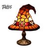Talos Stained Glass Witch Hat Lamp, Handcrafted Retro Resin USB Powered Gothic Wizard Hats Night Light, Halloween Home Decor Accent Lamps for Bedroom