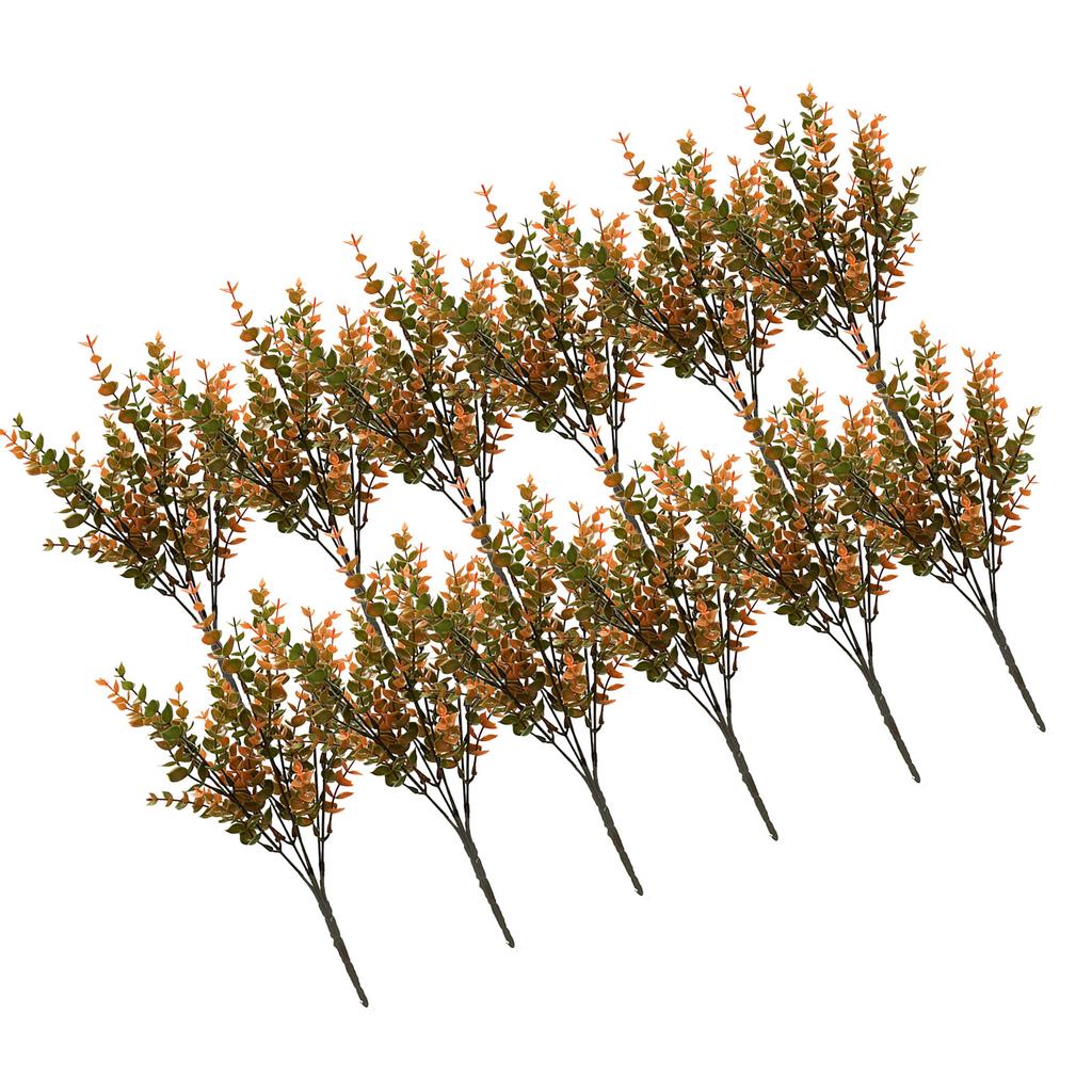 Set Of 12 Artificial Fall Leaf Branches Eucalyptuses Stems Table Centerpieces and Seasonal Decoration Plant Ornament