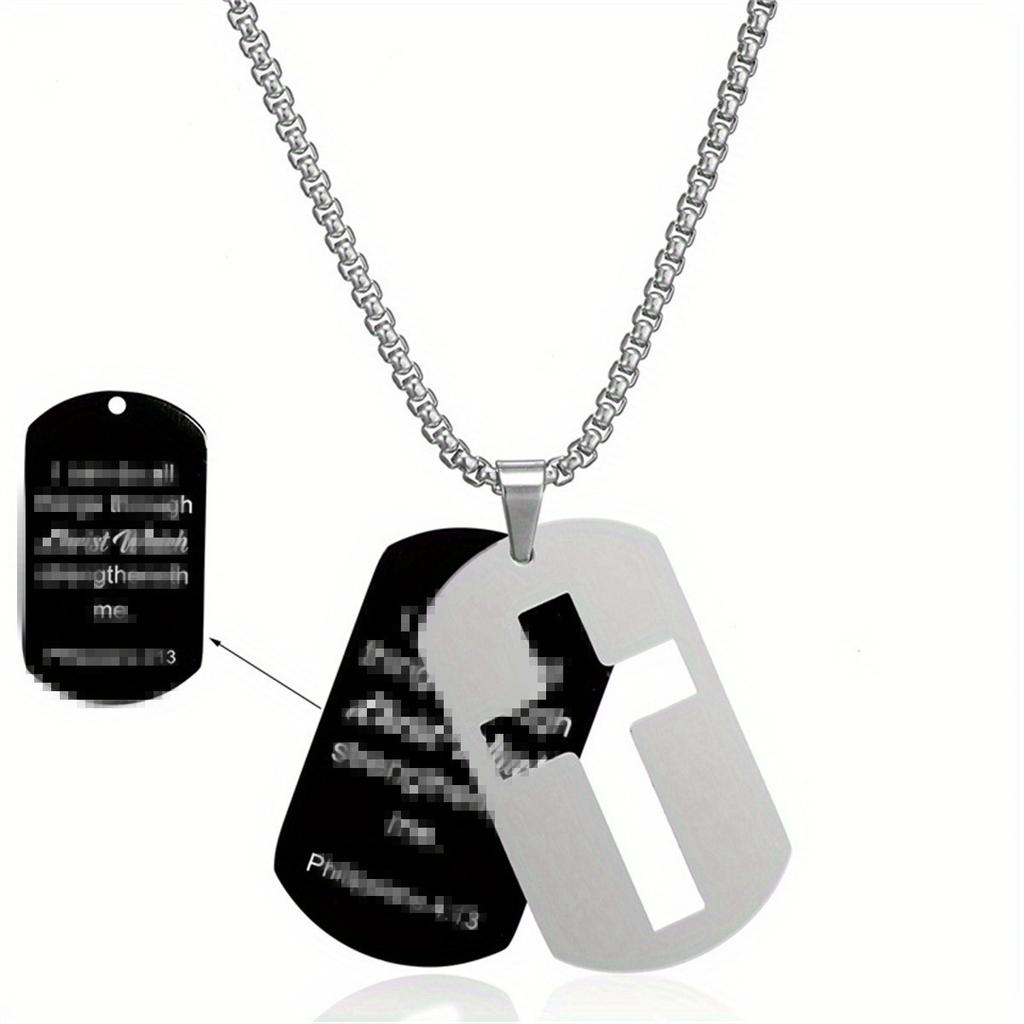 Dog Tag Cross Necklace Men Inspiration Necklace Pendant Gift