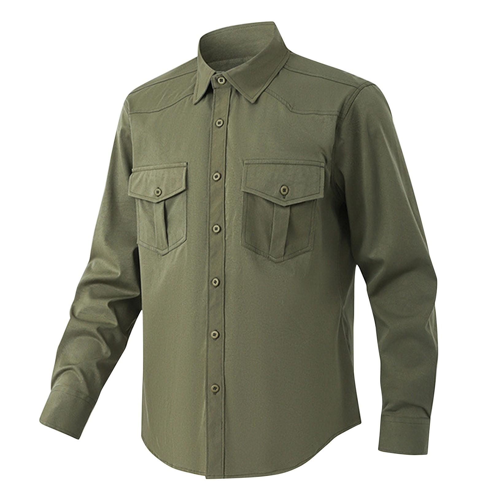 

Мужские однотонные рубашки с длинным рукавом и карманами на пуговицах Мужские повседневные рубашки с длинным рукавом XXL