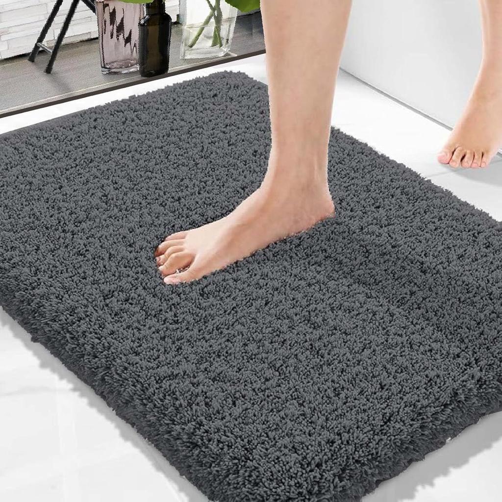 Premium Sklisikker Mikrofiber Badematte - 60cm x 40cm, Stålgrå, Pakke med 2, Mikrofiber