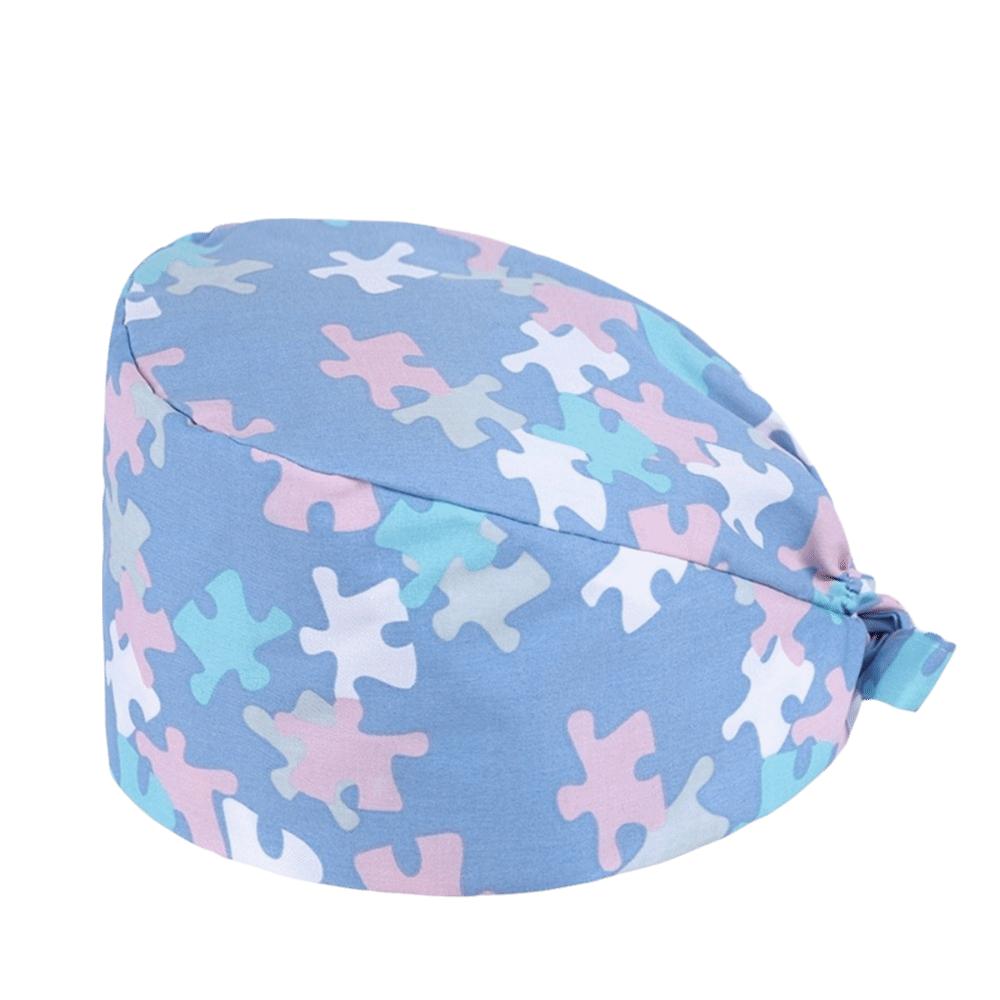 Unisex Cartoon Printing Scrub Cap Adjustable Buckle Print Design Lab Scrub Hat Breathable Soft Pure Healthcare Hats Pet Hospital