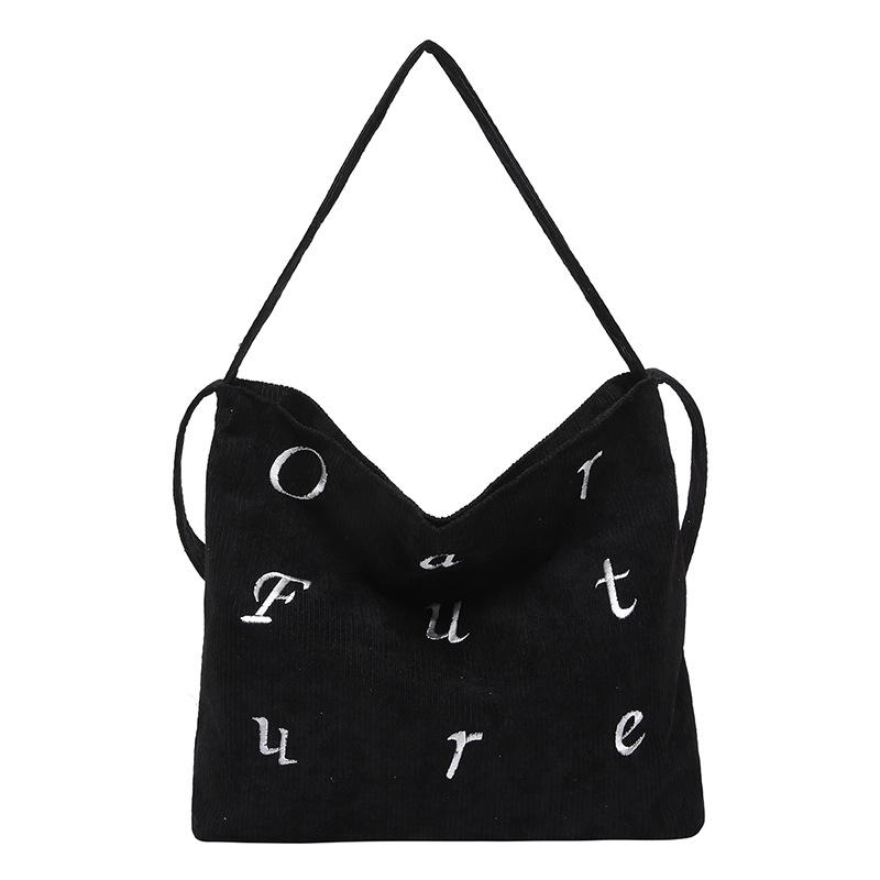 

Зимняя вельветовая сумка большой вместимости ленивая сумка студенческая повседневная сумка через плечо с принтом в виде буквы сумка-тоут чёрный