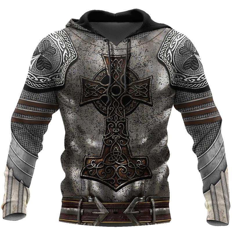 Pánská mikina s kapucí Knights Templar 3D potisk Oversized mikina Harajuku Móda Volná Bunda Pulovr Neformální Streetwear Topy s kapucí
