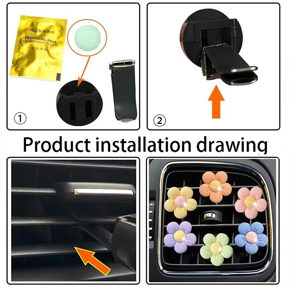 Ins style Hyuna cute flowers, 6 PCS car air outlet perfume clip, with fragrance tablets, interior decorations, for Mercedes-Benz