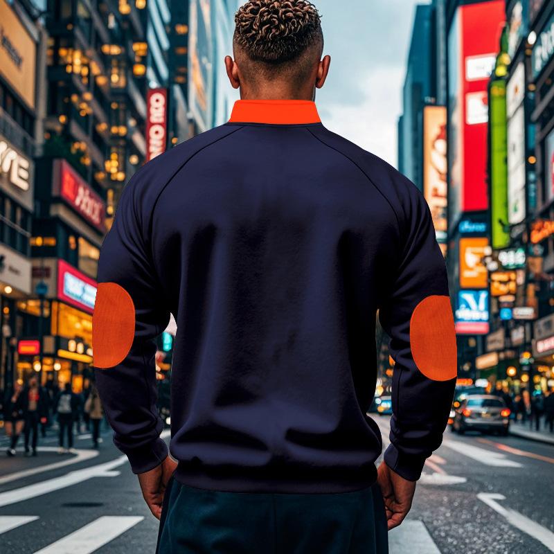 Autumn Winter Patchwork Sweatshirts Men Loose Casual Fleece Heavyweight Stand Up Collar Pullover Half Zipper Long Sleeved Sweatshirt