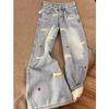 Women's High Rise Wide Leg Jeans Fleece Lined Vintage Washed Denim Loose Straight Leg Pants Dachshund Embroidery Casual Commuter Winter Denim Trousers