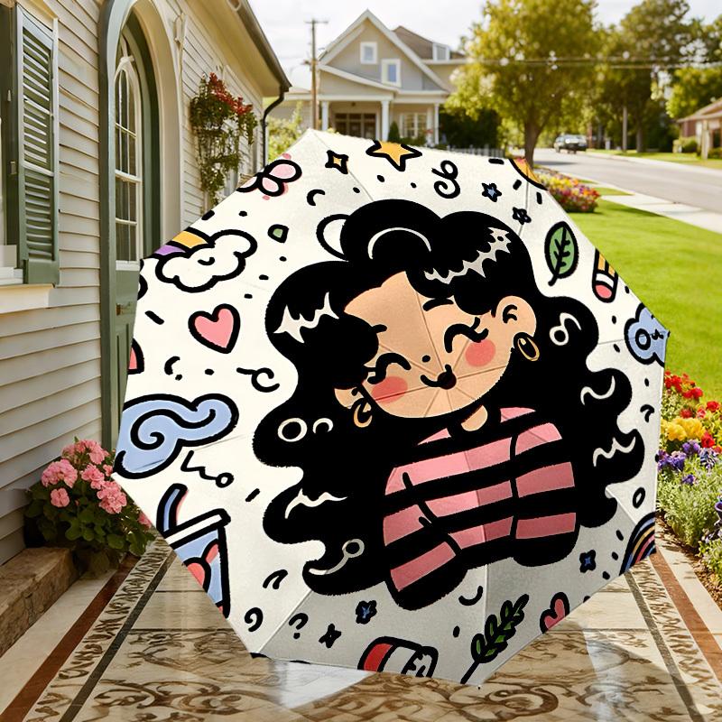 Rainbow Dreams: Cute Cartoon Character Umbrella Auto-Open/Close, Lightweight & Durable, Ideal Travel Accessory and Gift 154
