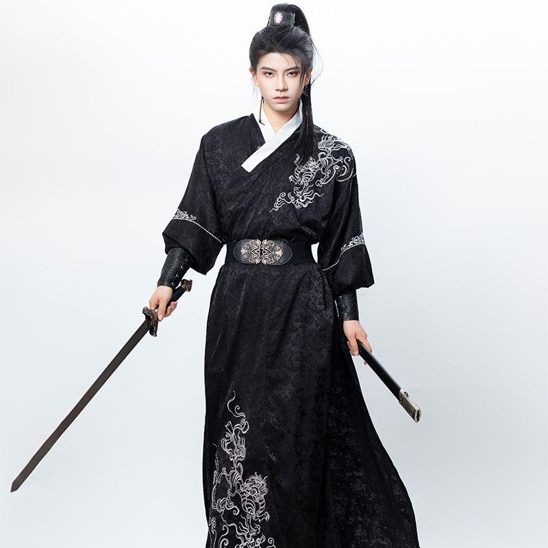 Chinese Ming Dynasty Style Straight-neck Shirt Suit Hanfu For Men