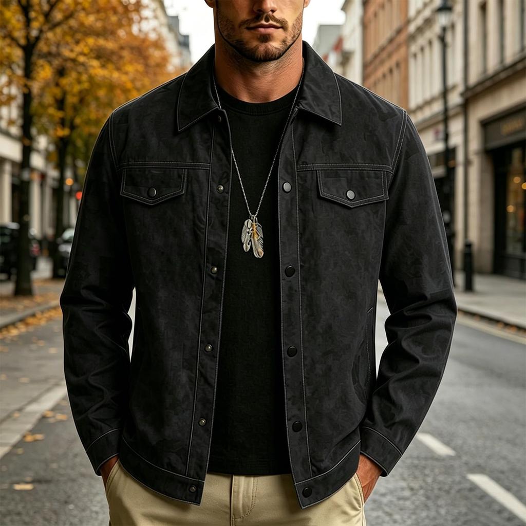Men's Full Print Lapel Collar Jacket Vintage for Fall Winter Daily Wear