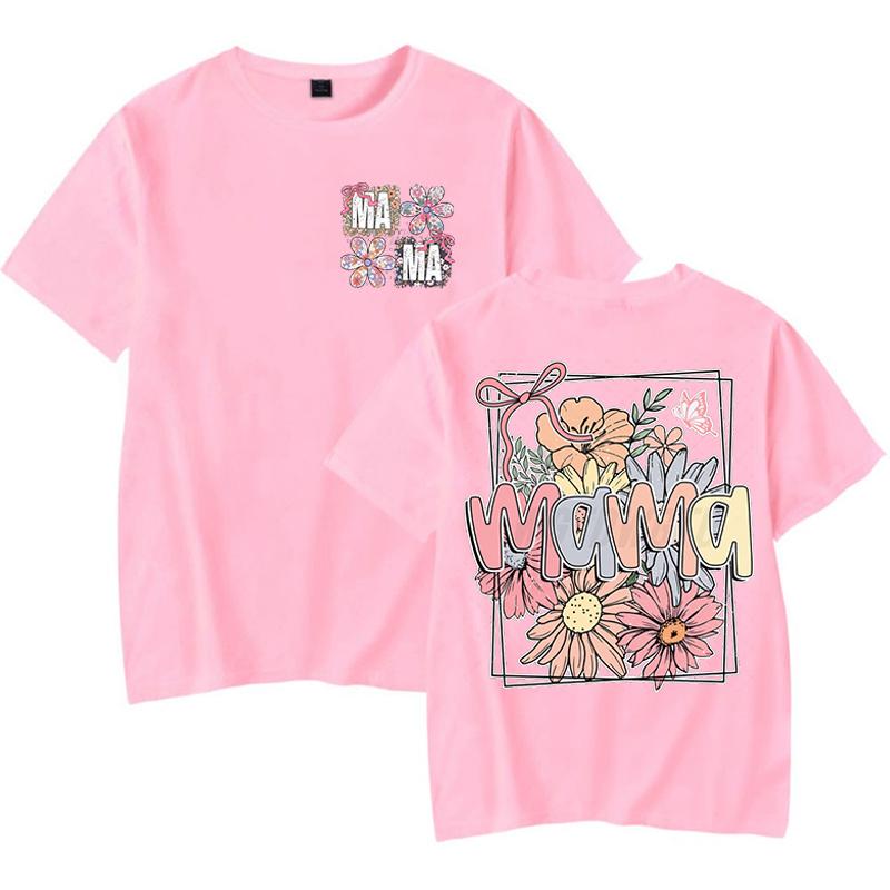 Boho Vintage Flower Mama T-Shirt Design Funny Gift for Mama Trendy Women Clothing Crew Neck Mother's Day Fashion Tops Clothes