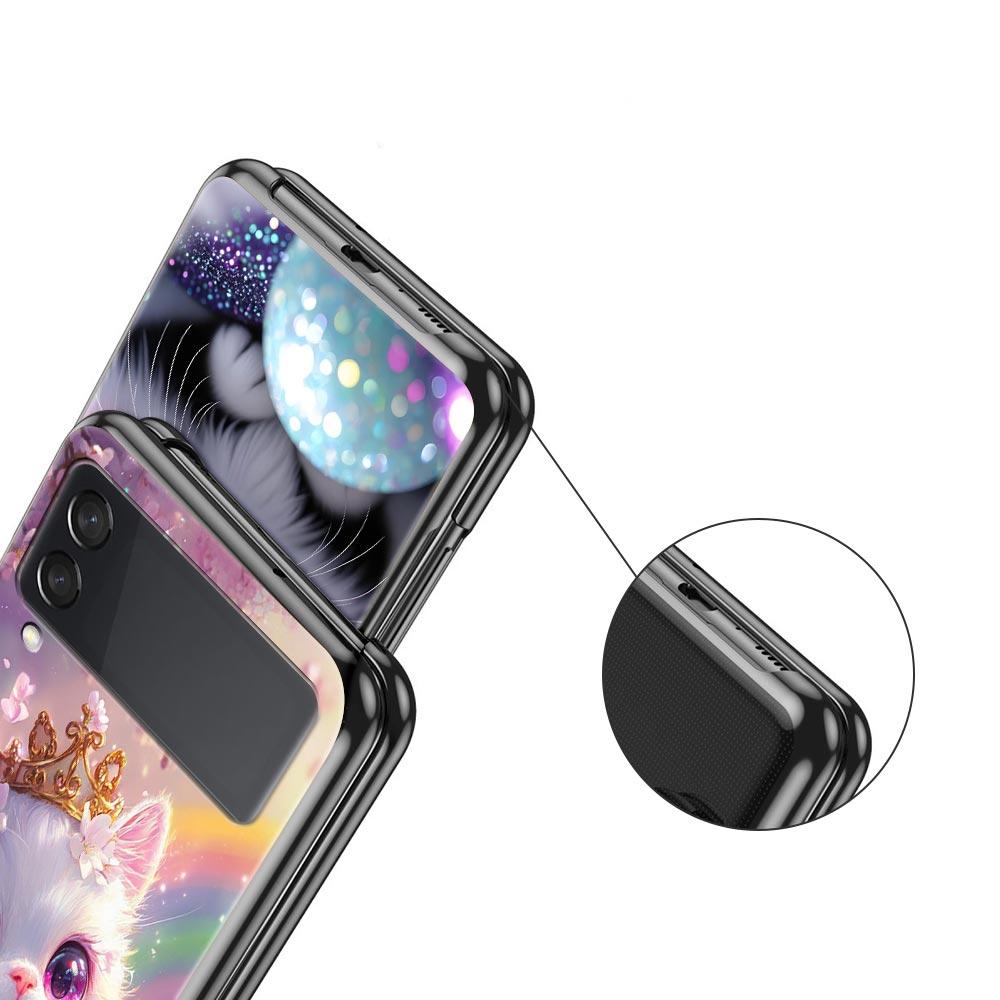 Colorful Cat Design Hard PC Phone Case For Samsung Galaxy Z Flip 7 6 5 4 Black Cover For Galaxy Z Flip 3 Foldable Shell Fundas